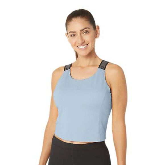 Asics Womens Light Blue Sana Cropped Tight Fit Quick Dry Built in Bra Tank Top - Picture 1 of 5